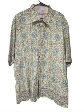 Robert Graham Multi Colored Geometric Floral Men's Short Sleeve  Shirt Size 3XL